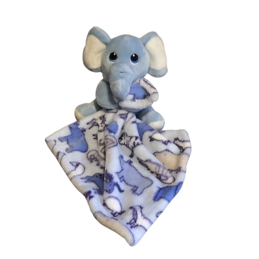 Blue Elephant Plush Lovey Blanket Animal Print Soft Fleece Baby Security 12"x12"